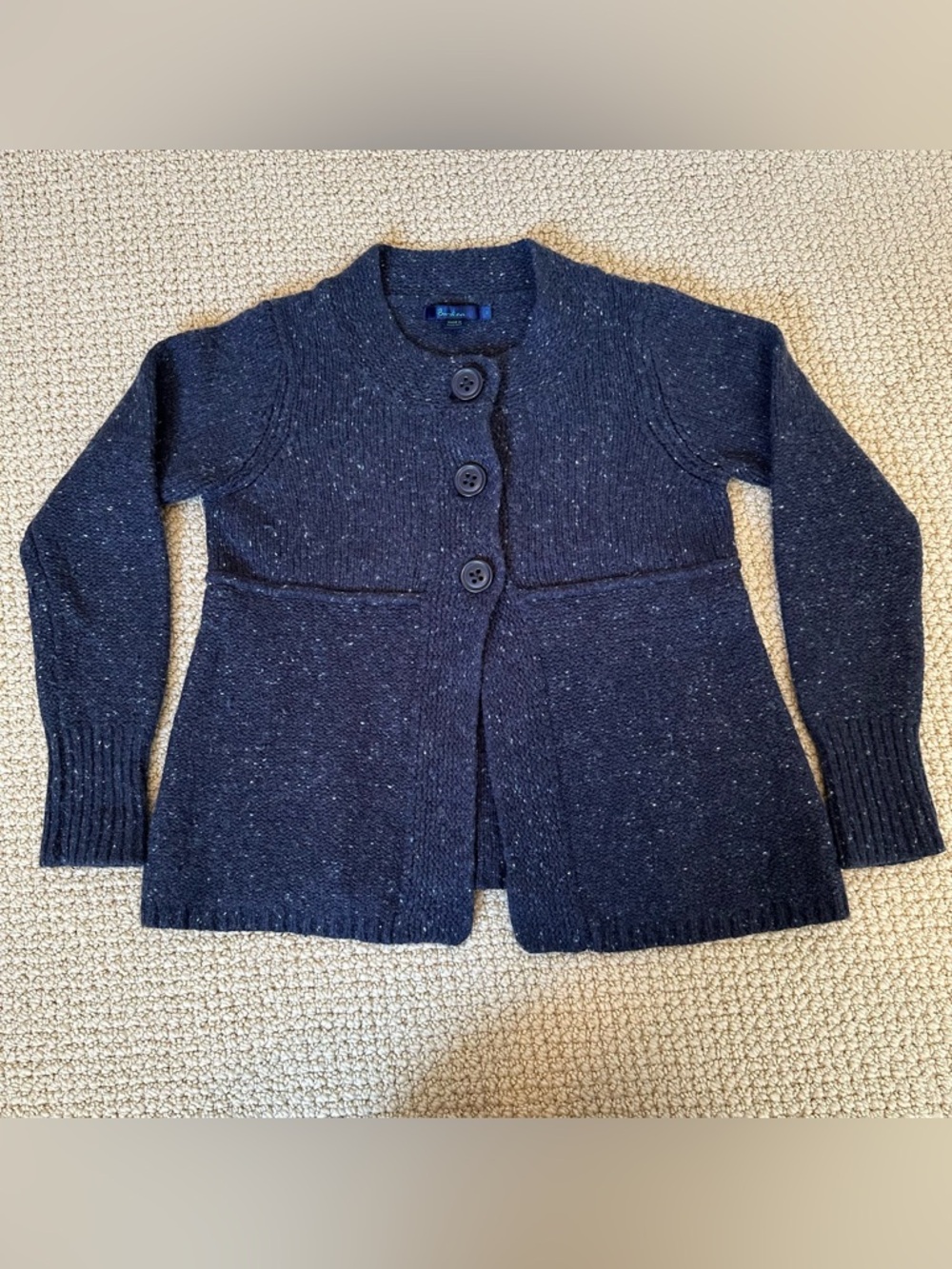 Boden Wool Blend Cardigan Sweater Navy Blue Angora Knit Size M